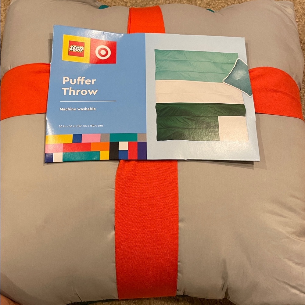 LEGO Collection x TARGET Color Block Puffer Throw Blanket, 50x60 green & grey